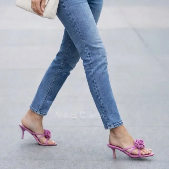 DV Dolce Vita Pink Zelly Strappy Mule Heels with Rosette Detail | Size 8 NWT - Picture 1 of 10